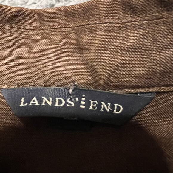 Lands End Blazer Women 12 Brown 4 Button Linen Lagenlook Jacket - Picture 4 of 10